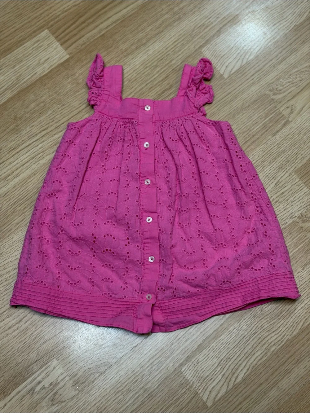 CHAPS Girls 2T Pink Eyelet Cotton Dress Ruffle Strap Embroidered Summer Sundress